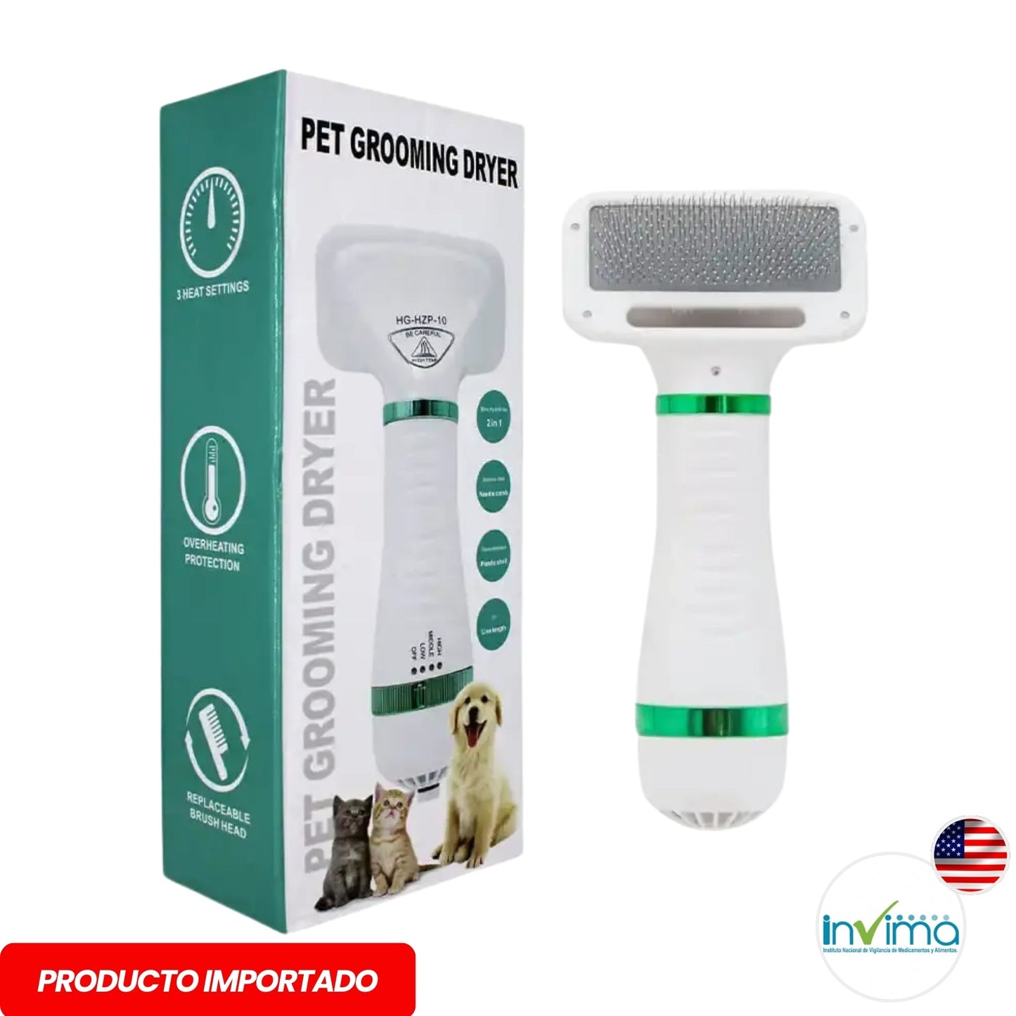 NOVEDOSO CEPILLO SECADOR 2 EN 1 PARA MASCOTAS