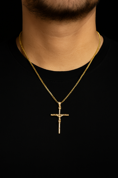 Combo bendito, cadena tejido chino + dije de cristo en oro laminado 18k 🙏🏻