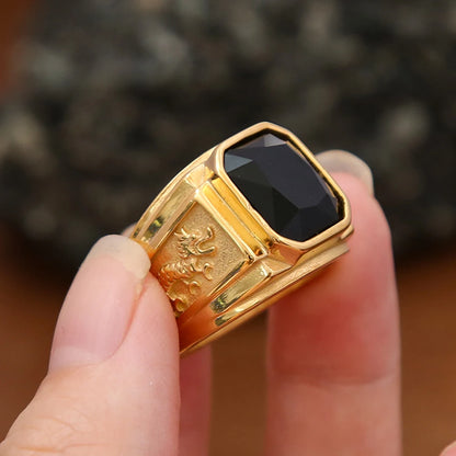 Anillo Ónix de Lujo 24K + Caja de lujo – Elegancia y Defensa Espiritual🔥